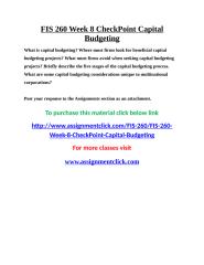 UOP FIS 260 Week 8 CheckPoint Capital Budgeting.doc